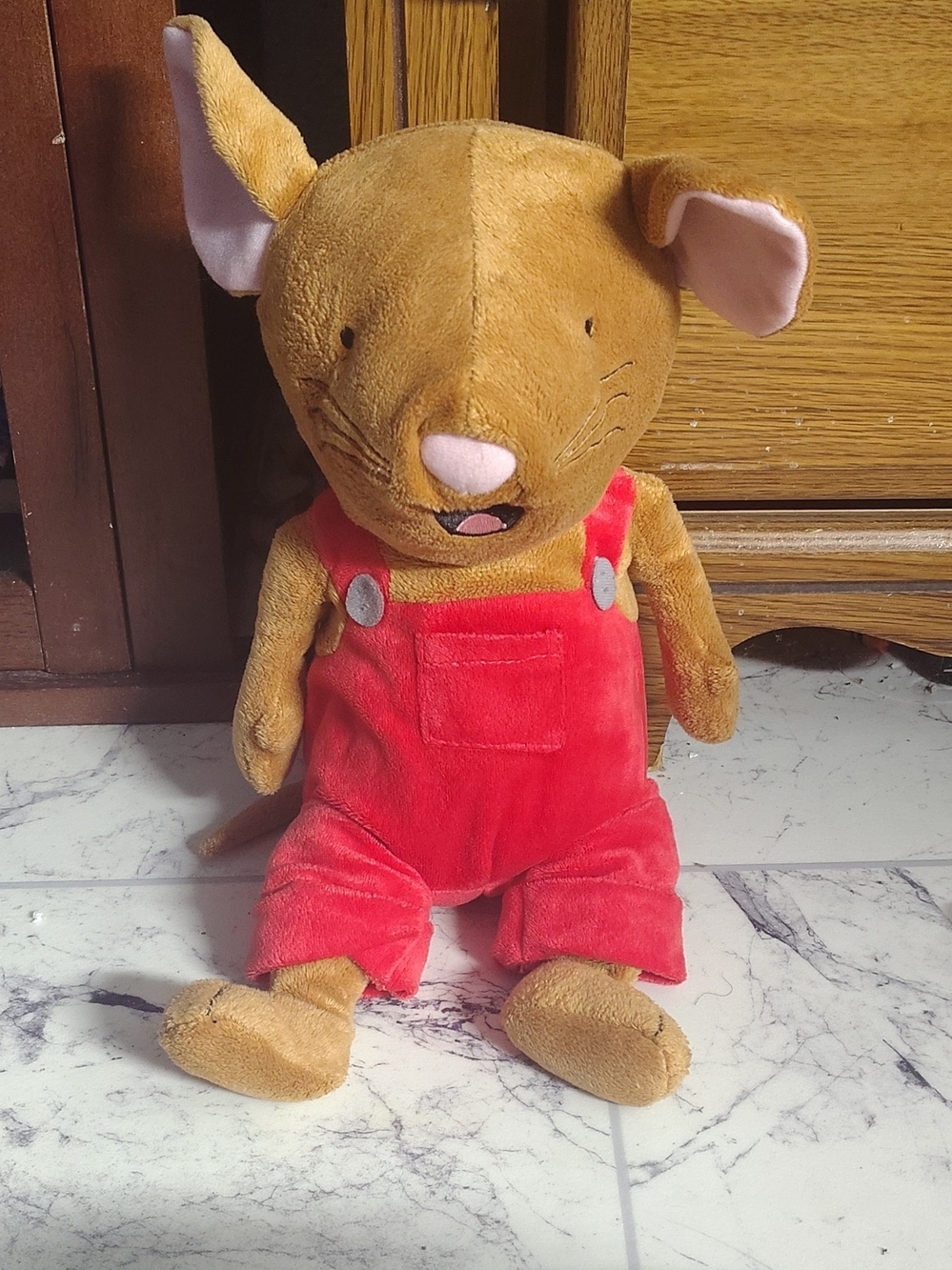 Plush Mouse Doll in Red Overalls